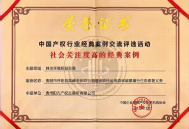 喜報！“貴陽市開陽縣高峰至田坎公路建設(shè)項目運用森林碳票履行生態(tài)修復(fù)義務(wù)”成功入選中國產(chǎn)權(quán)協(xié)會年度環(huán)境權(quán)益交易領(lǐng)域經(jīng)典案例